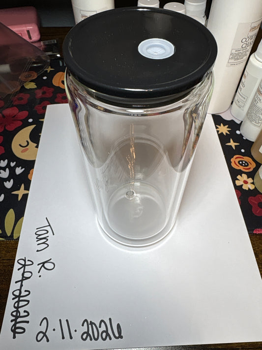 16 oz Glass Cups (random lid colors)